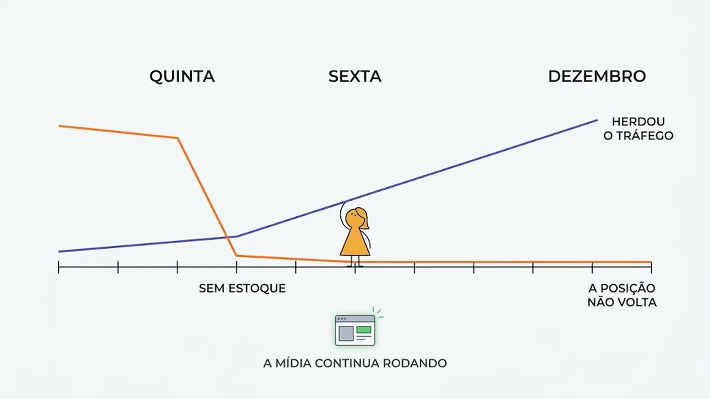 Duas curvas cruzando na quinta-feira: a que rompeu despenca e a do concorrente sobe
