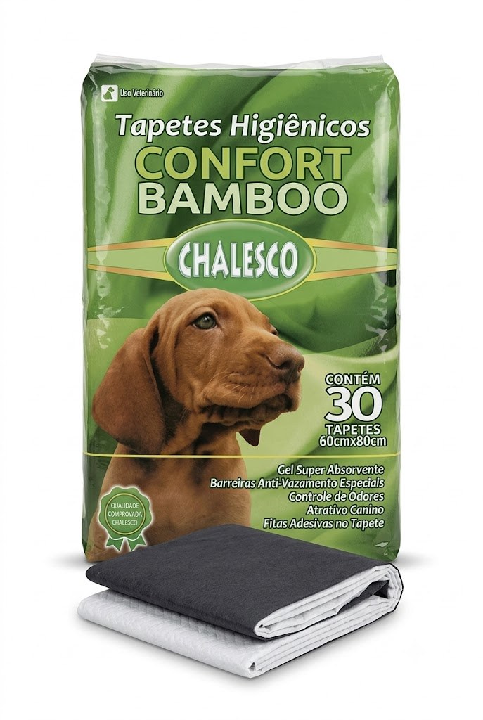 Fardo Chalesco Confort Bamboo com um tapete de face escura aberto ao lado.