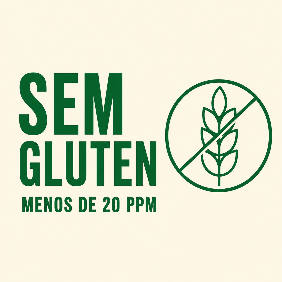 Ícone de espiga de cevada riscada com o limite de 20 ppm indicado.