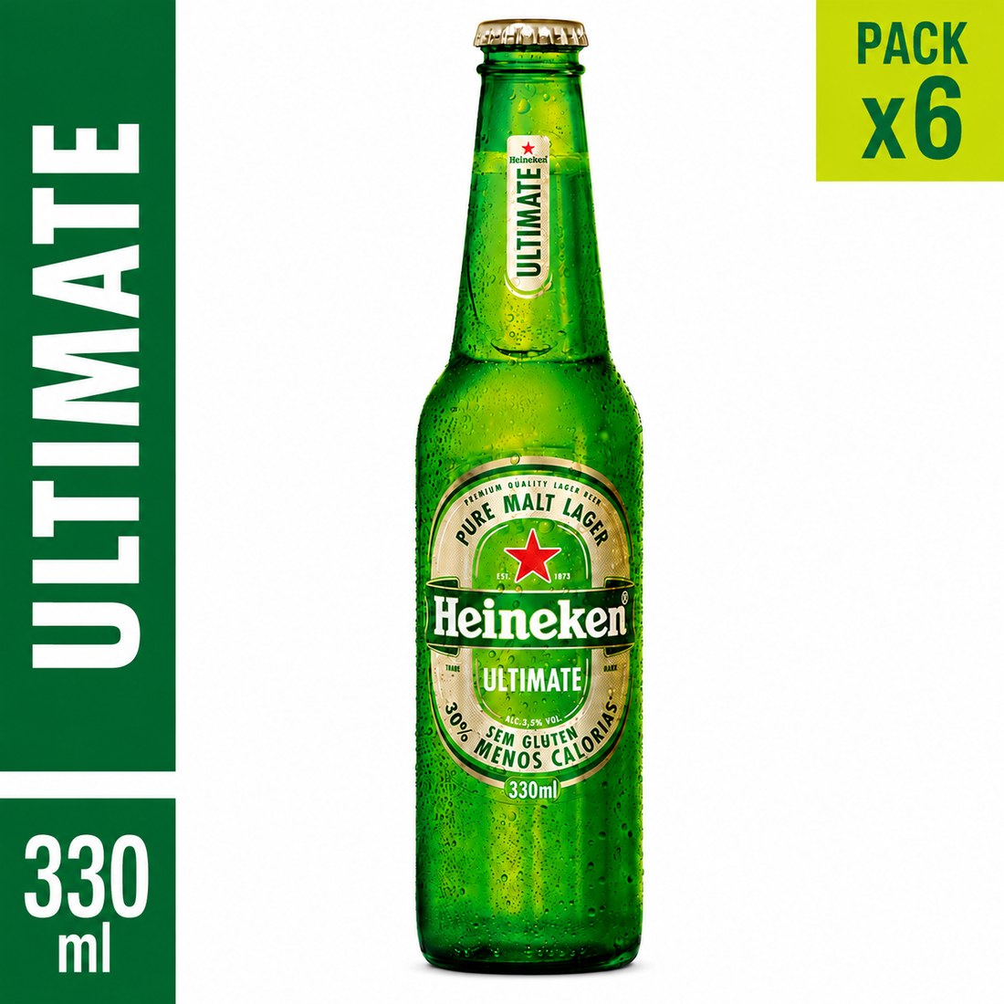 P1 canvas MRHI com a garrafa Ultimate, barra vertical 330 ml e blocos PACK x6 e 3,5% VOL