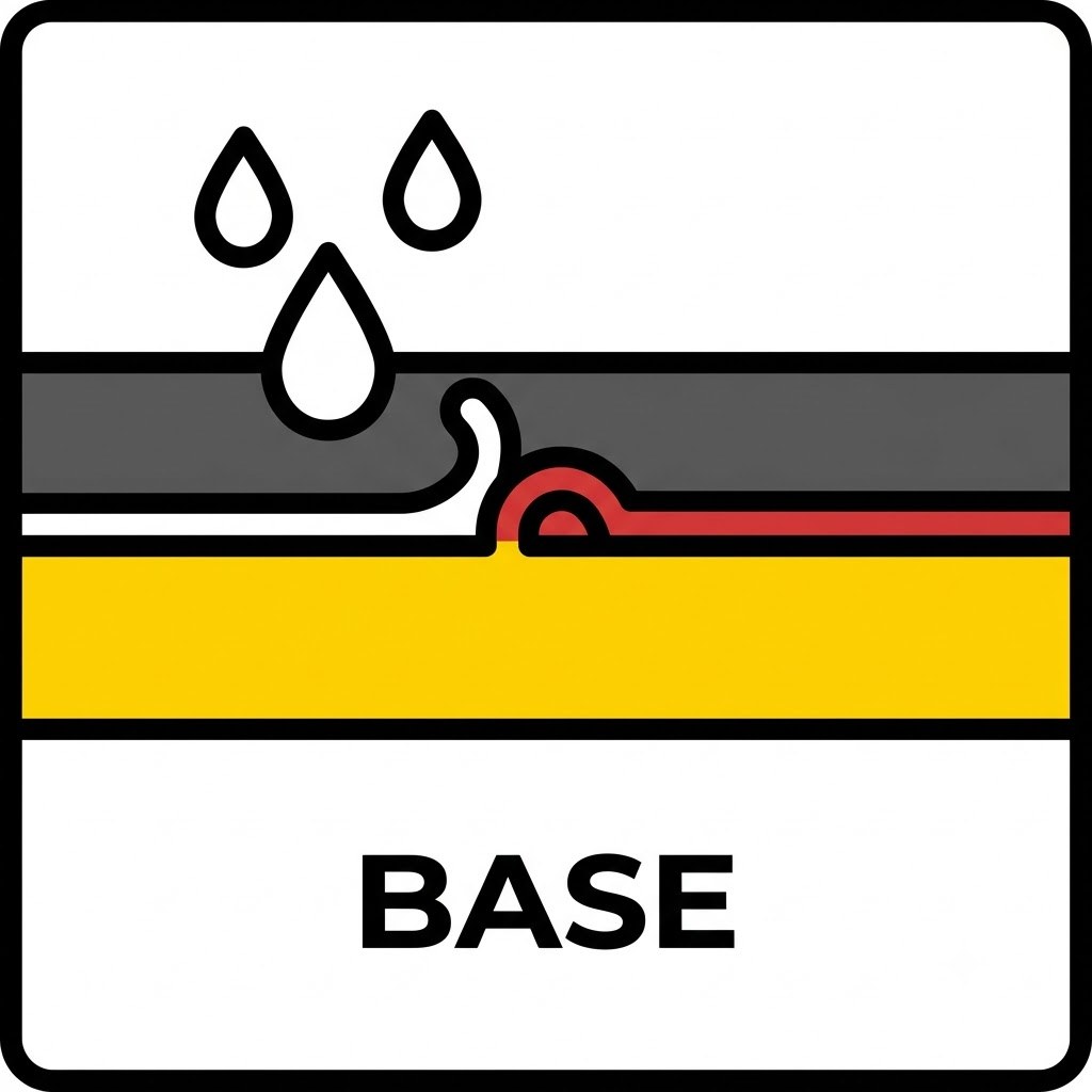 Ilustração da base impermeável do tapete barrando o líquido e mantendo o piso seco.