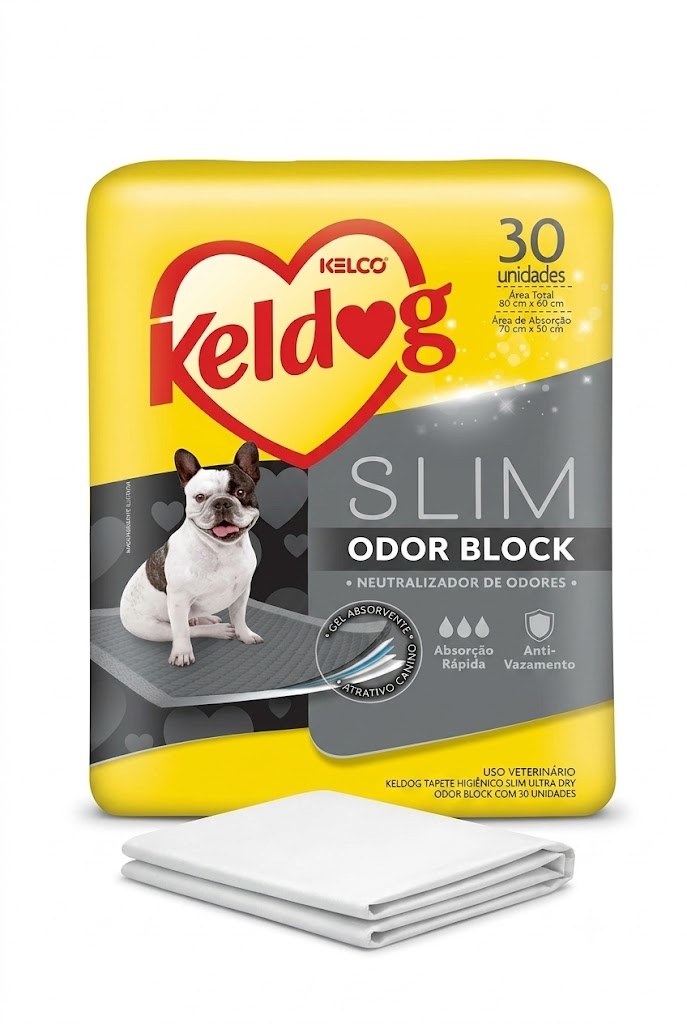 Fardo Keldog Slim Ultra Dry Odor Block com um tapete de face branca ao lado.