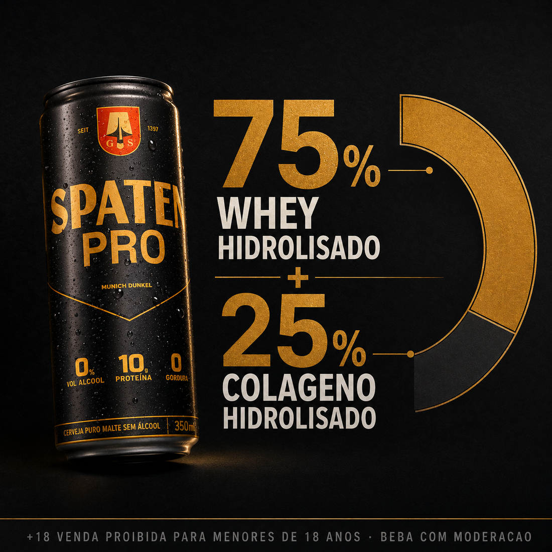 Composição da proteína do Spaten Pro: 75% whey hidrolisado e 25% colágeno hidrolisado