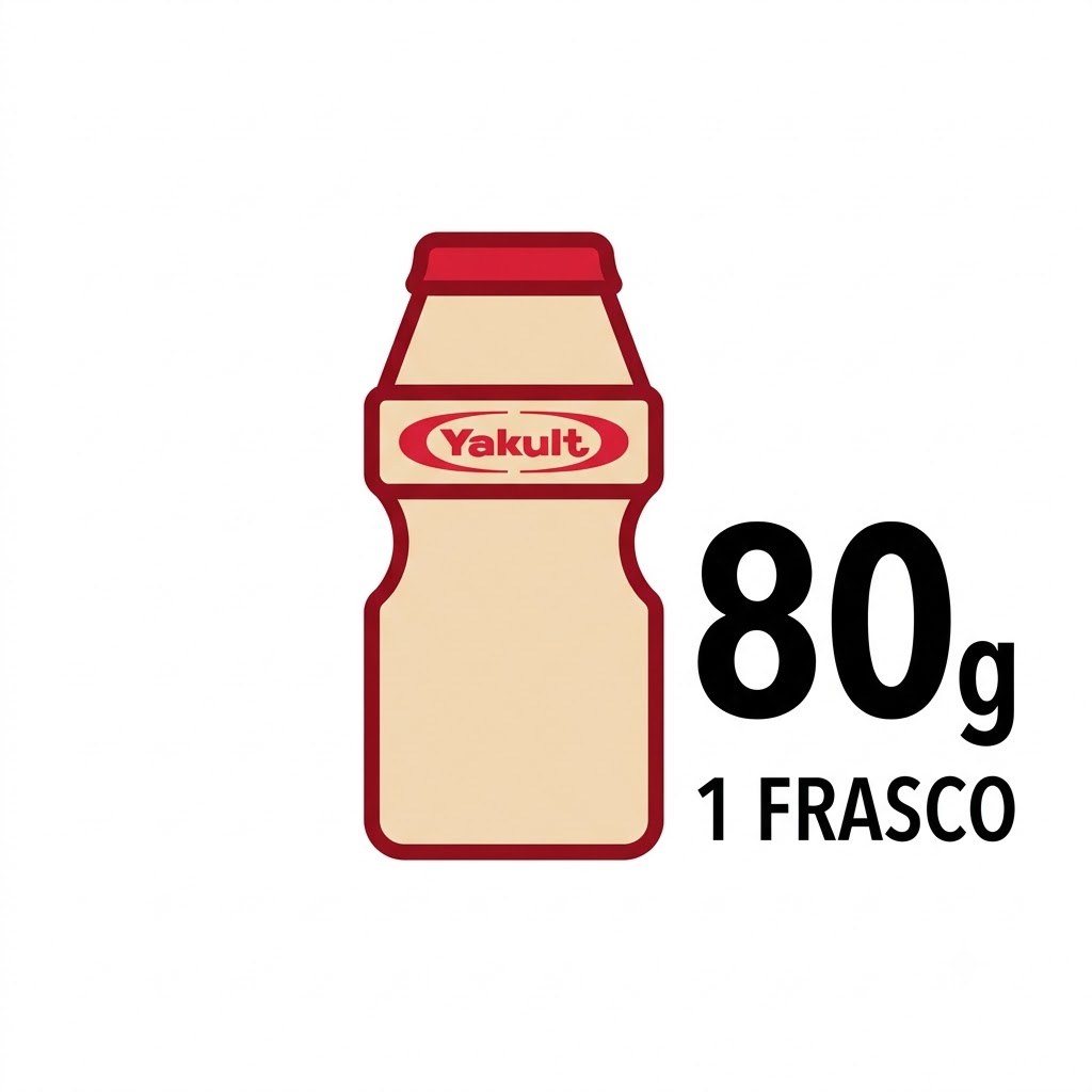 Ícone do frasco Yakult ao lado do numeral 80 g indicando a porção individual.